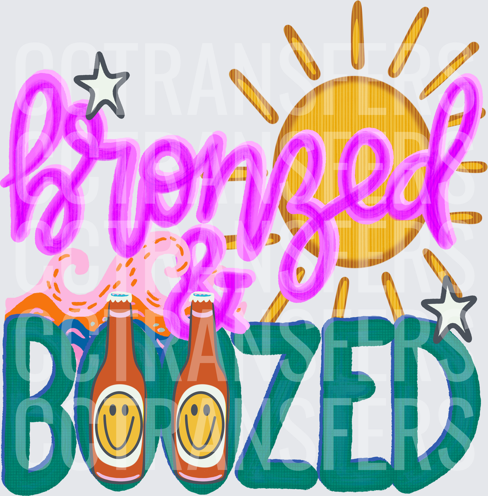 Bronzed & Boozed Smiley Beer Bottles Summer Sun (DTF)