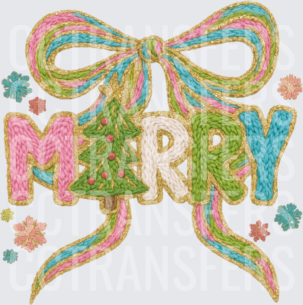 Merry Knit Crochet Style Christmas Bow & Tree (DTF)