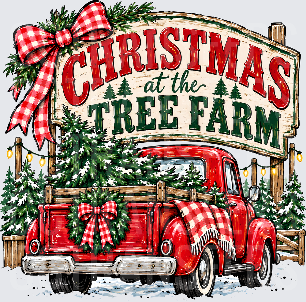 Christmas at the Tree Farm Red Vintage Truck (DTF)