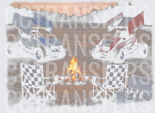 Sprint Cars Campfire Checkered Flag Chairs Scene (DTF)