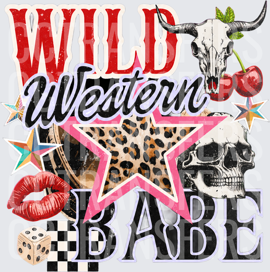 Wild Western Babe Leopard Star Skull Bull Skull Collage (DTF)