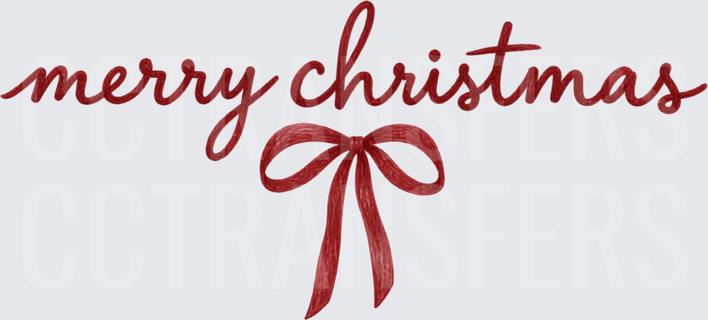 Merry Christmas Red Cursive Script with Bow (DTF)