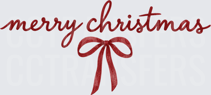 Merry Christmas Red Cursive Script with Bow (DTF)