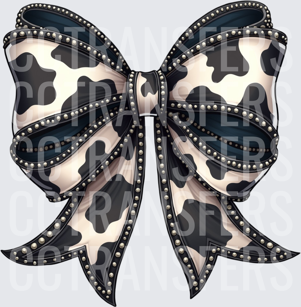 Cow Print Studded Ribbon Bow (DTF)