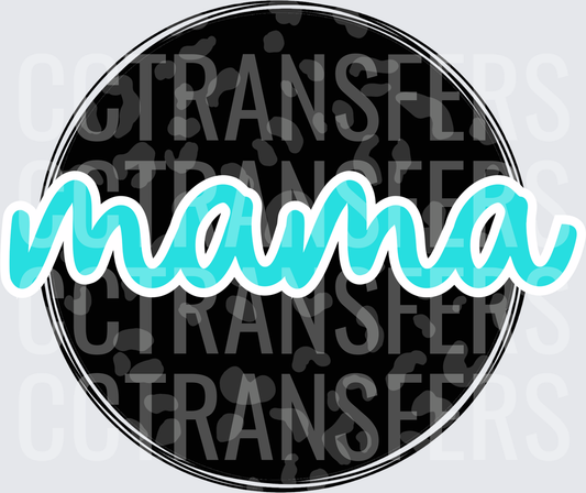 Mama Turquoise Script Black Leopard Circle (DTF)