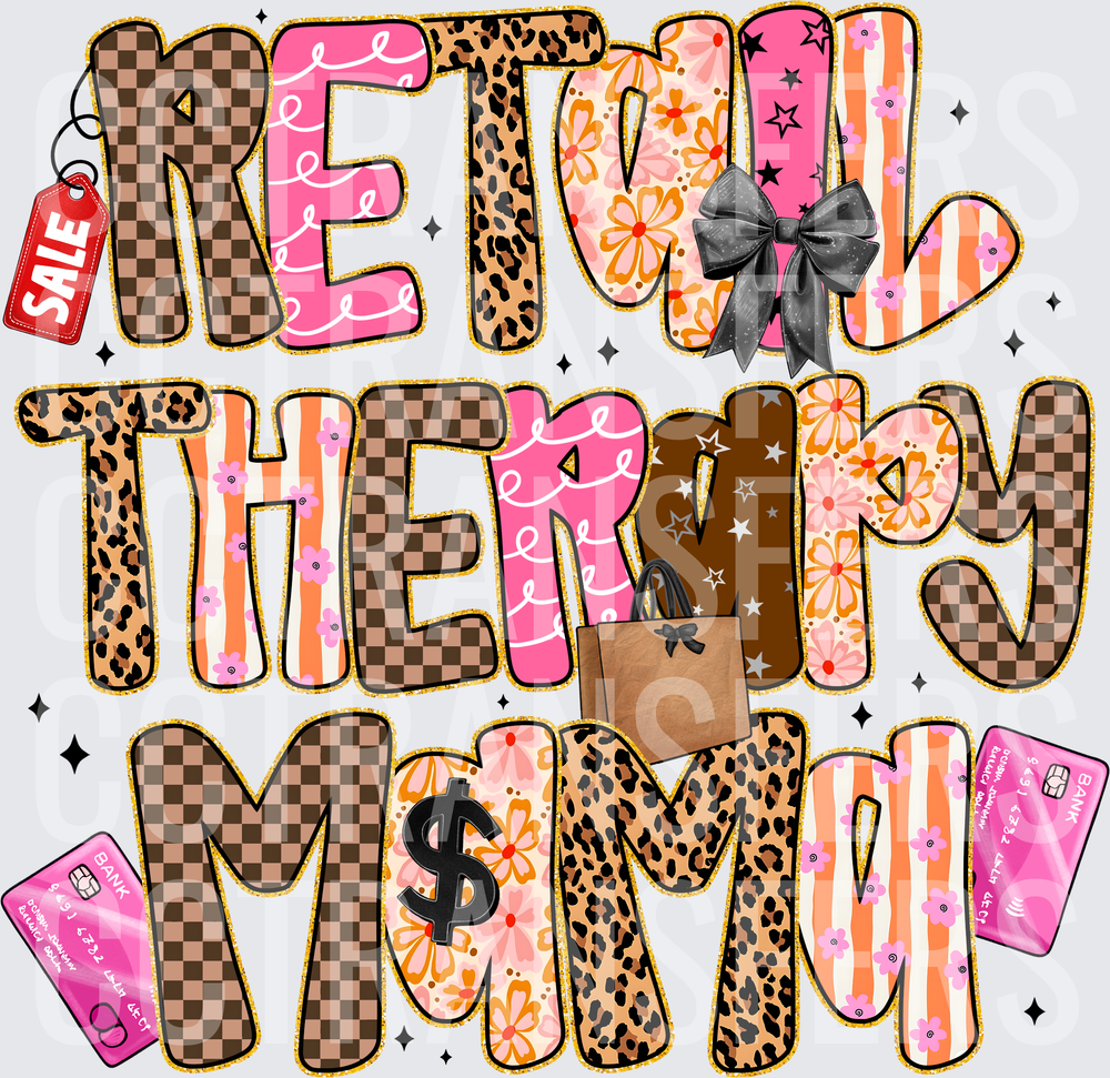 Retail Therapy Mommy Leopard Checkered Floral Bold Text (DTF)
