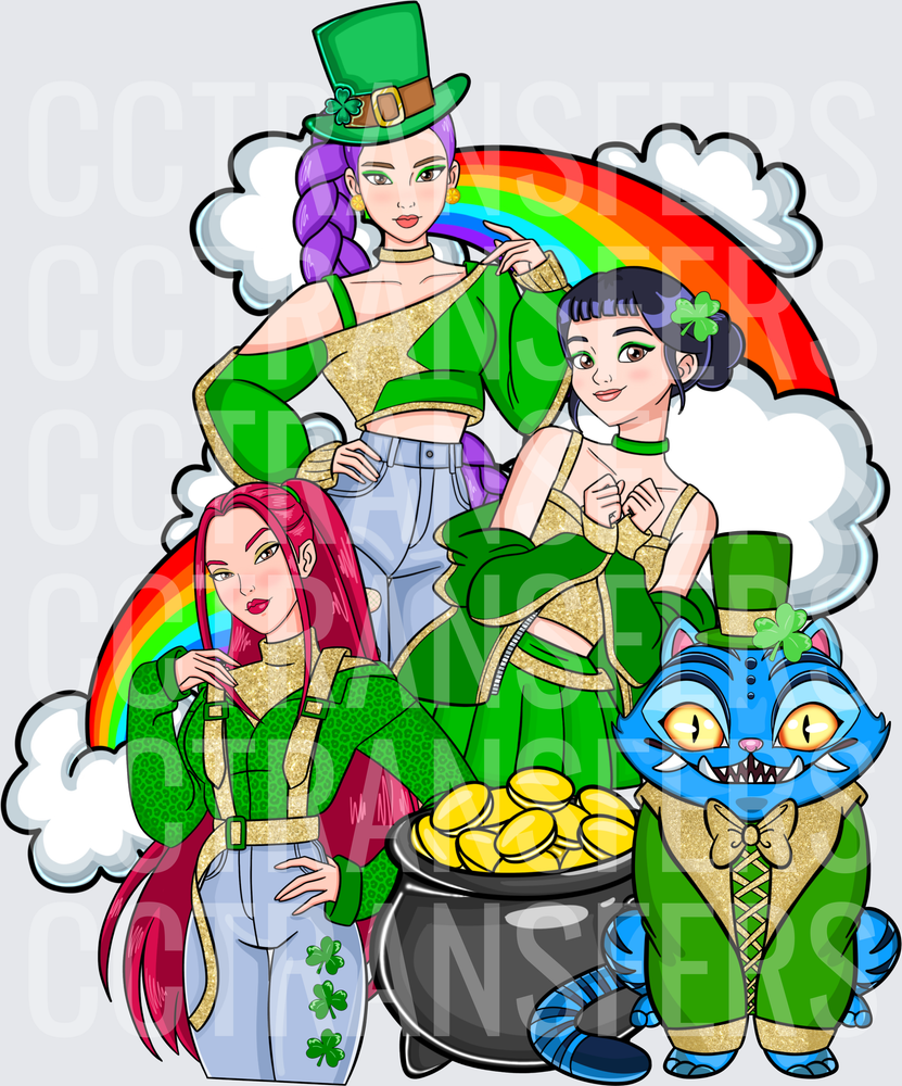 St. Patrick's Day Girls Pot of Gold Rainbow Cat (DTF)