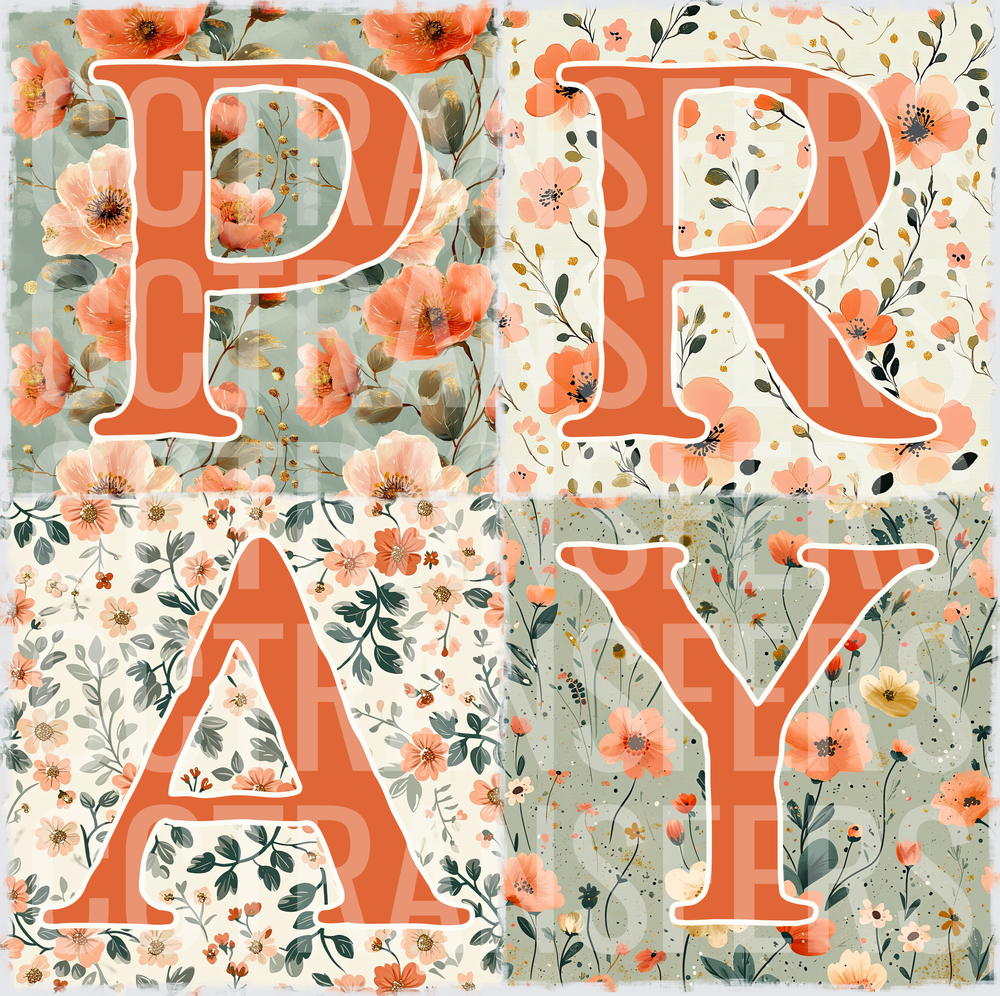 PRAY Floral Patchwork Terracotta Letters (DTF)