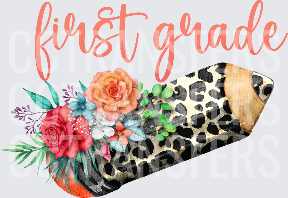 First Grade Leopard Pencil Floral Bouquet (DTF)