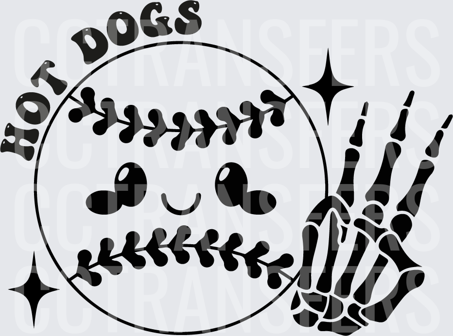 Hot Dogs Cute Baseball Kawaii Skeleton Hand (DTF)