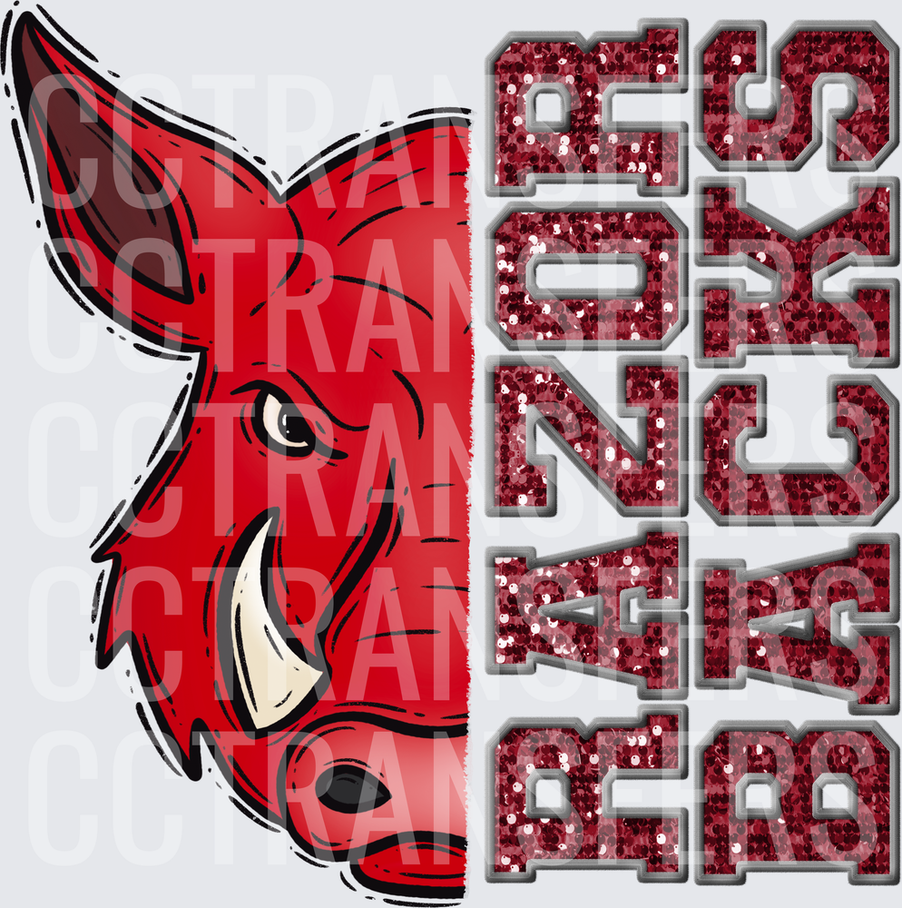 Razorbacks Papa Glitter Letters Peeking Hog (DTF)