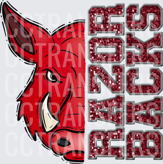 Razorbacks Papa Glitter Letters Peeking Hog (DTF)