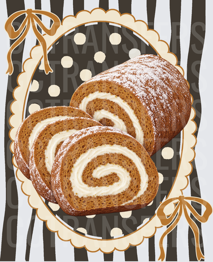 Cream Filled Spice Roll Cake Slices Retro Frame (DTF)