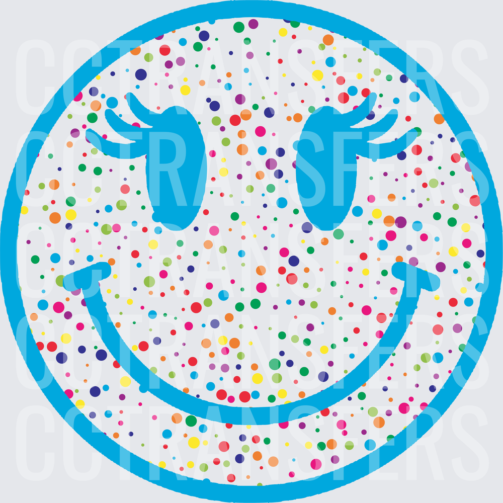Colorful Confetti Polka Dot Smiley Face with Lashes (DTF)