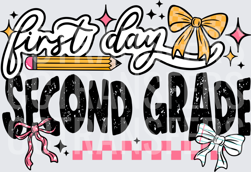 First Day Second Grade Bow Pencil Sparkle Design (DTF)