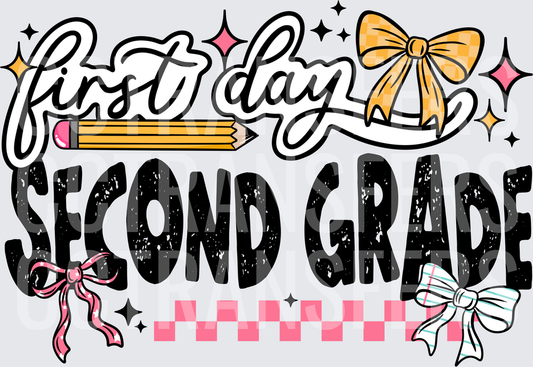 First Day Second Grade Bow Pencil Sparkle Design (DTF)
