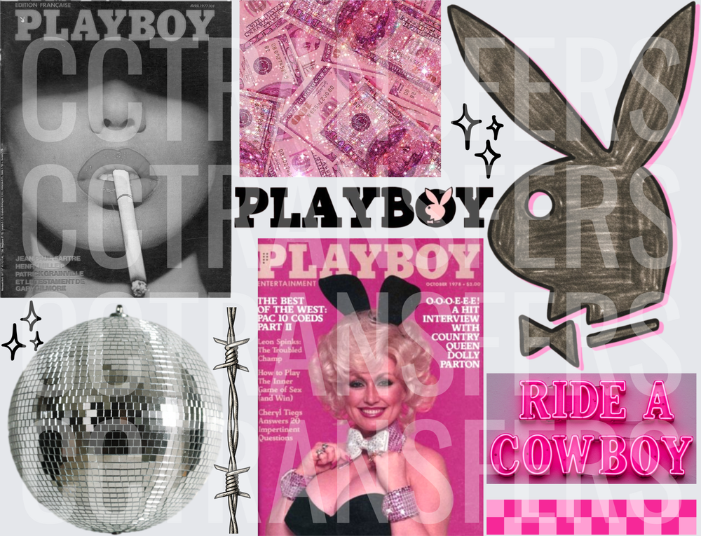 Retro Bunny Logo Collage Ride A Cowboy Disco Ball (DTF)