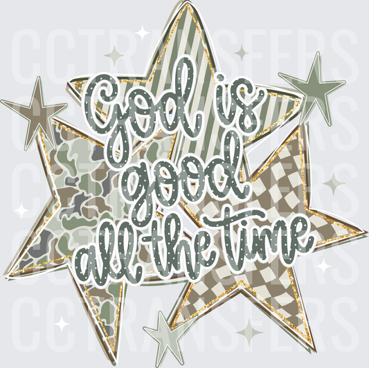 God Is Good All The Time Camo Plaid Star Cluster (DTF)