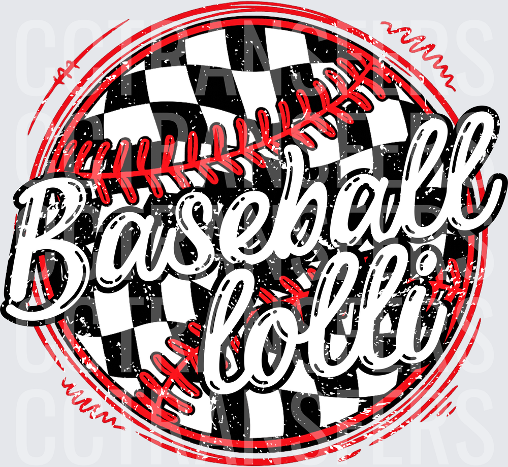 Baseball Lolli Checkered Distressed Script (DTF)