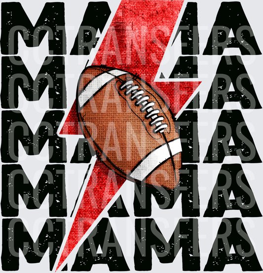 Football Mama Stacked Text Red Lightning Bolt (DTF)