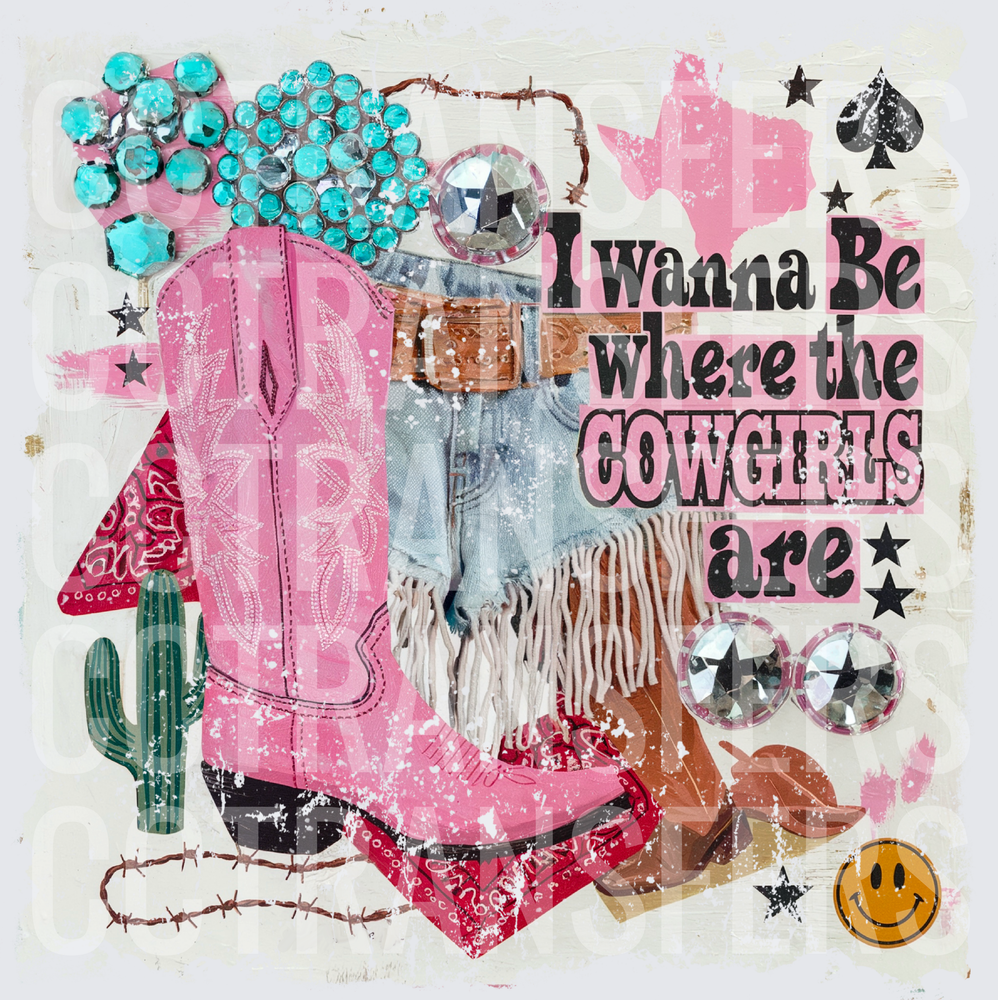 I Wanna Be Where The Cowgirls Are Western Boots Collage (DTF)