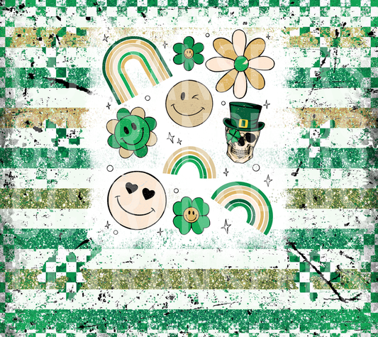 St. Patrick's Day Retro Smiley Skull Clover Rainbow Collage (DTF)