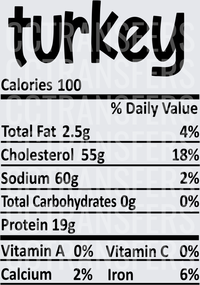 Turkey Nutrition Facts Label Funny Thanksgiving (DTF)
