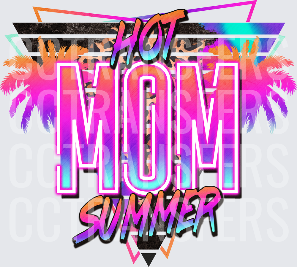 Hot Mom Summer Neon Palm Tree Retro Bold Graphic (DTF)
