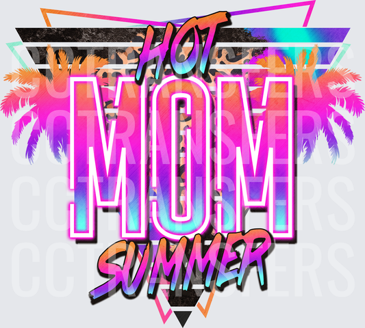 Hot Mom Summer Neon Palm Tree Retro Bold Graphic (DTF)