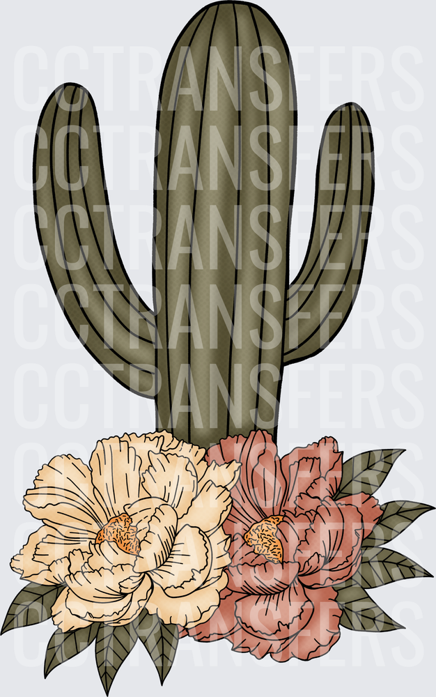 Saguaro Cactus with Cream and Mauve Floral Blooms (DTF)