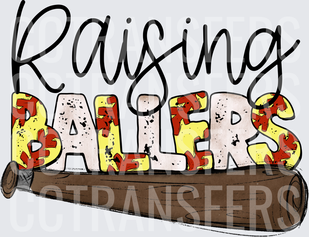 Raising Ballers Softball Bat Script Lettering (DTF)