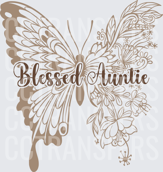 Blessed Auntie Floral Butterfly Brown Tones (DTF)