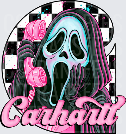 Ghostface Horror Mask Pink Phone Checkered (DTF)