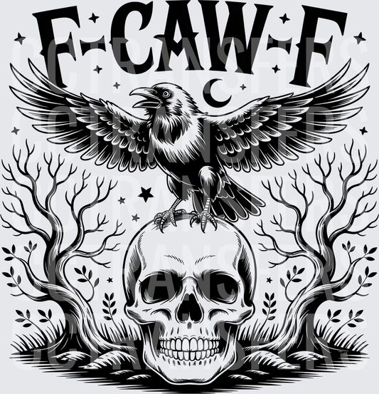 F Caw F Raven Skull Spooky Trees Gothic (DTF)