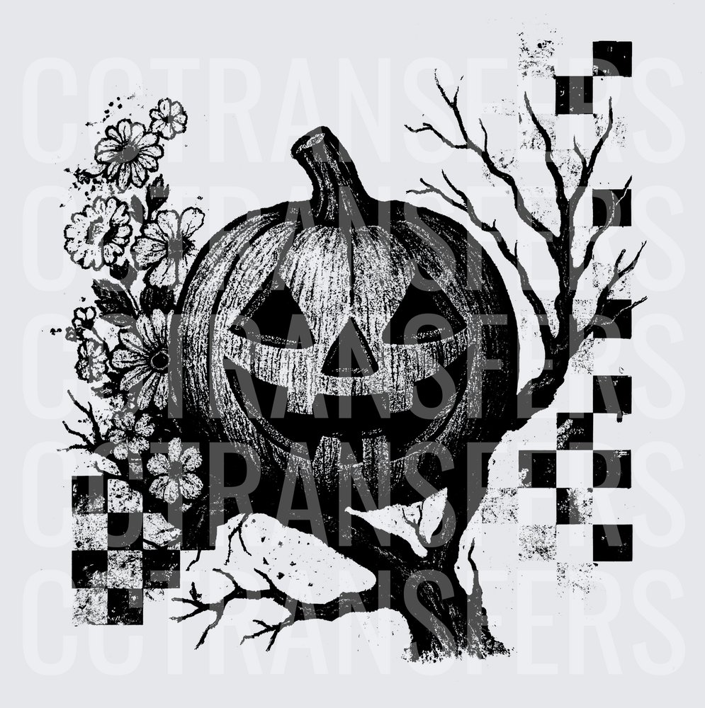 Black and White Jack-O-Lantern Floral Spooky Tree (DTF)