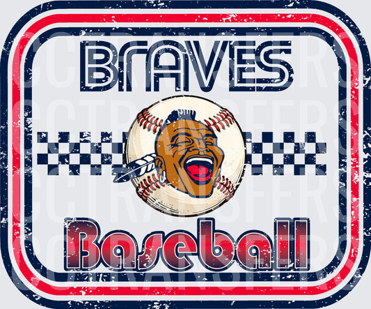Braves Baseball Vintage Retro Checkered Baseball Face (DTF)