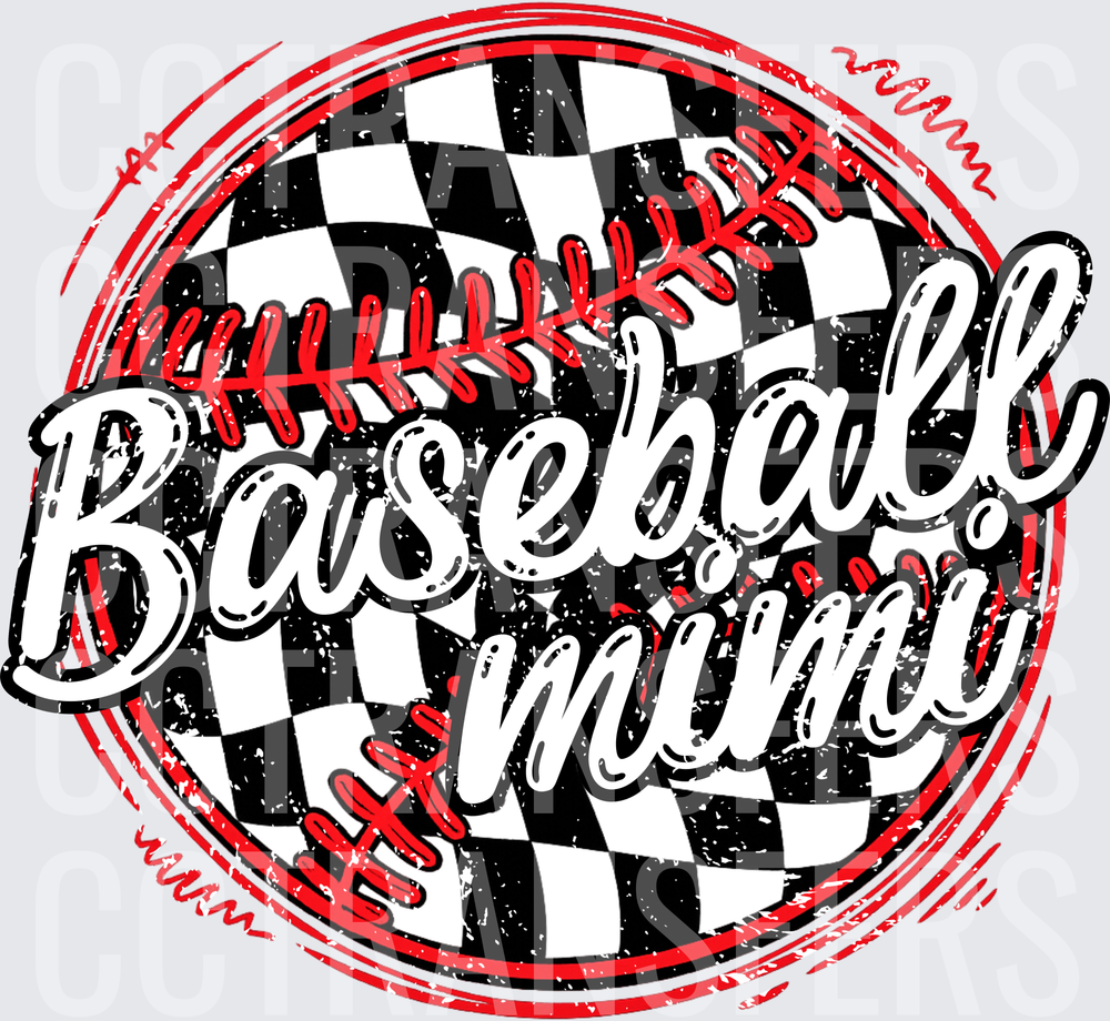 Baseball Mini Checkered Grunge Ball Red Stitching (DTF)