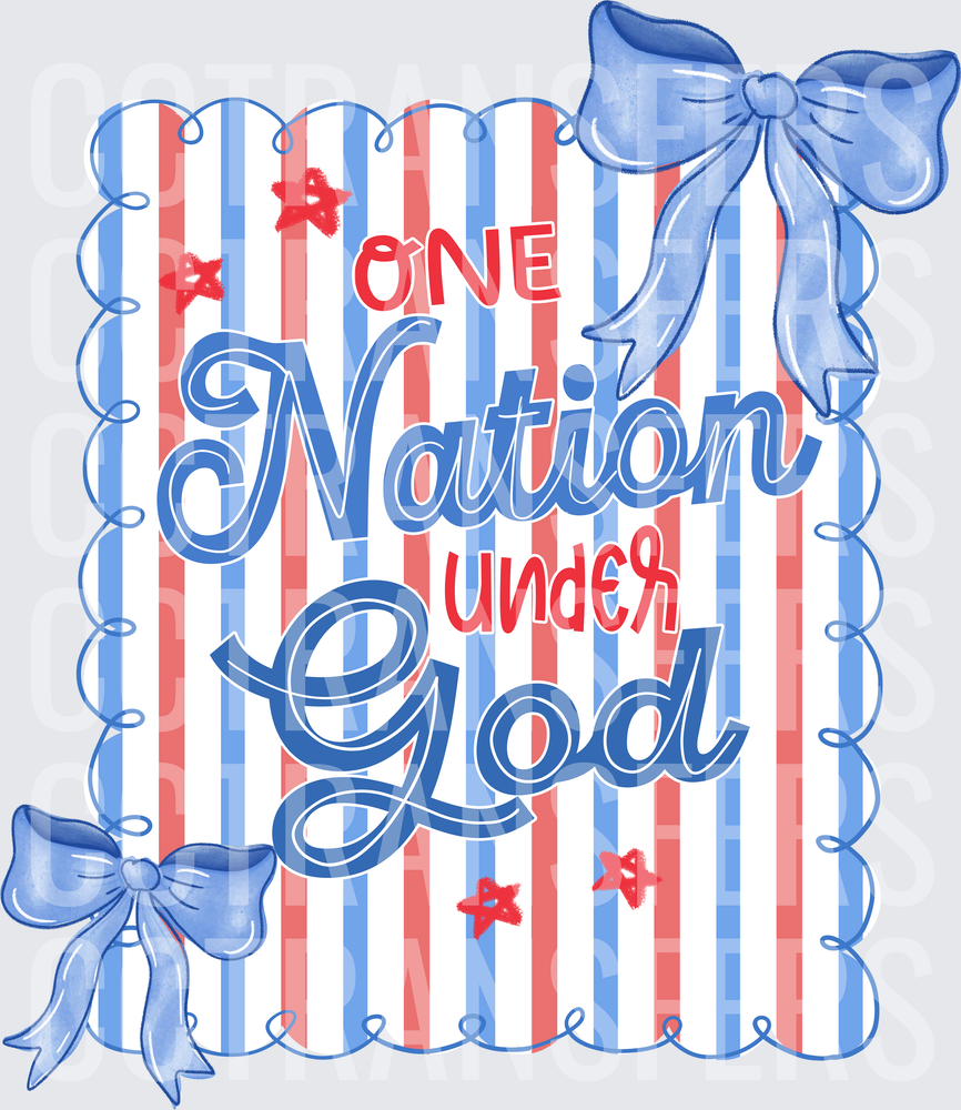 One Nation Under God Patriotic Stripes & Bows (DTF)
