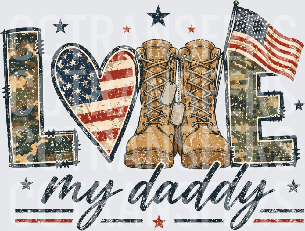 Love My Daddy Military Boots Dog Tags American Flag (DTF)