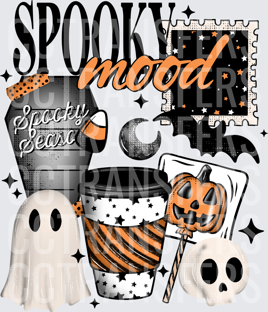 Spooky Mood Halloween Ghost Coffee Cup Collage (DTF)