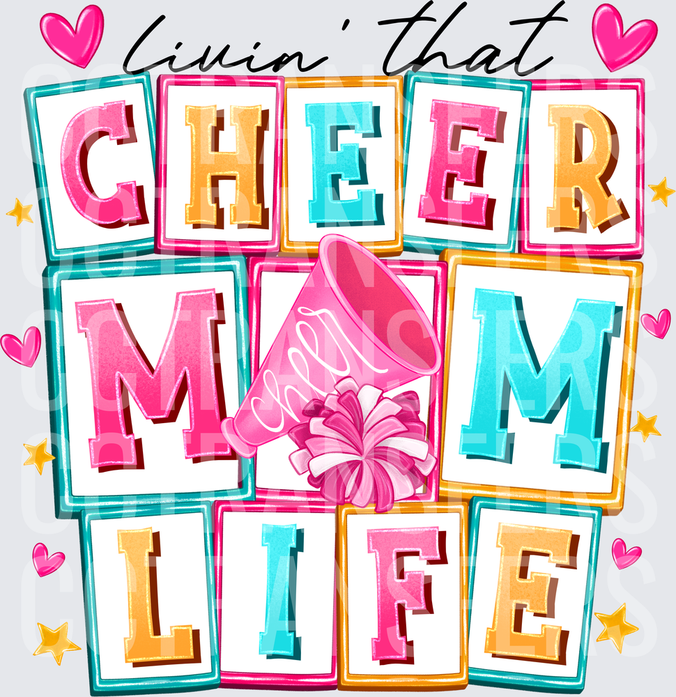 Livin' That Cheer Mom Life Colorful Block Letters (DTF)