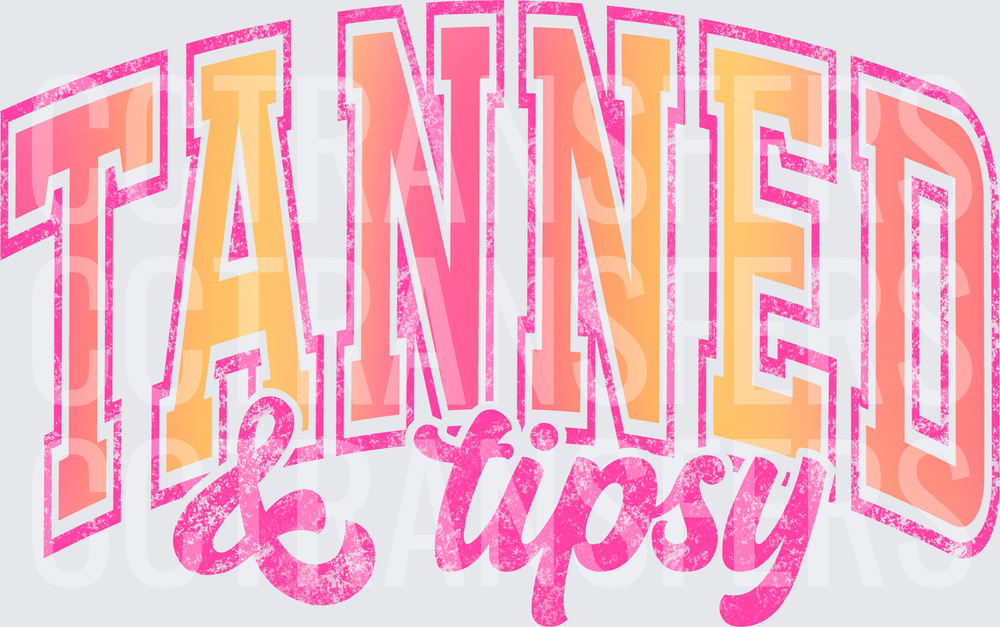 Tanned & Tipsy Distressed Gradient Varsity Script (DTF)