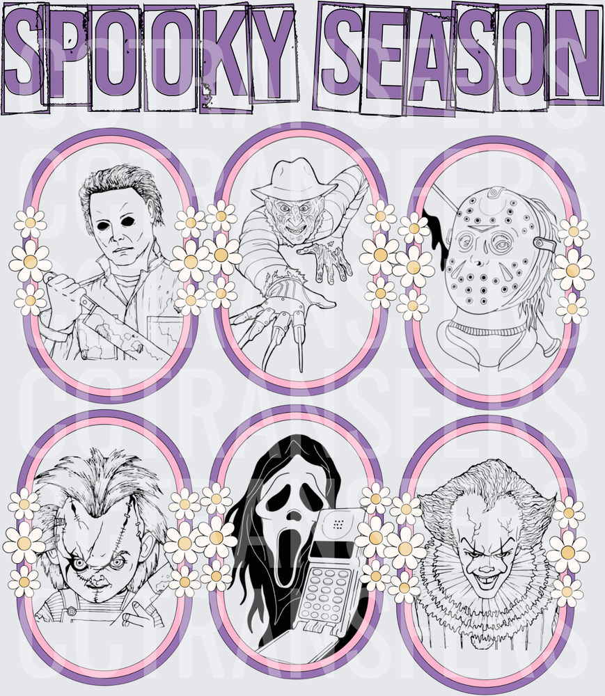 Spooky Season Horror Icons Floral Cameo Portraits (DTF)