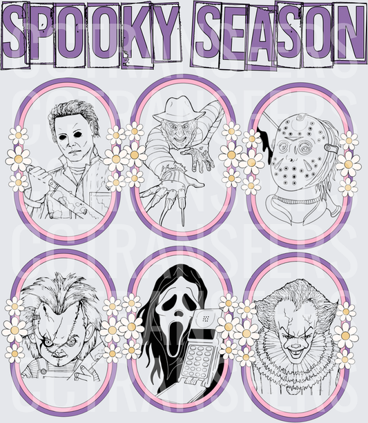 Spooky Season Horror Icons Floral Cameo Portraits (DTF)