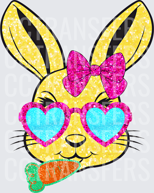 Glitter Easter Bunny Girl Heart Sunglasses Bow Carrot (DTF)