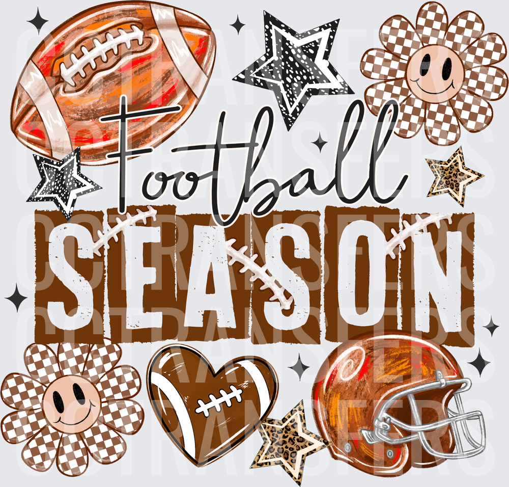Football Season Boho Smiley Daisy Helmet Heart Design (DTF)