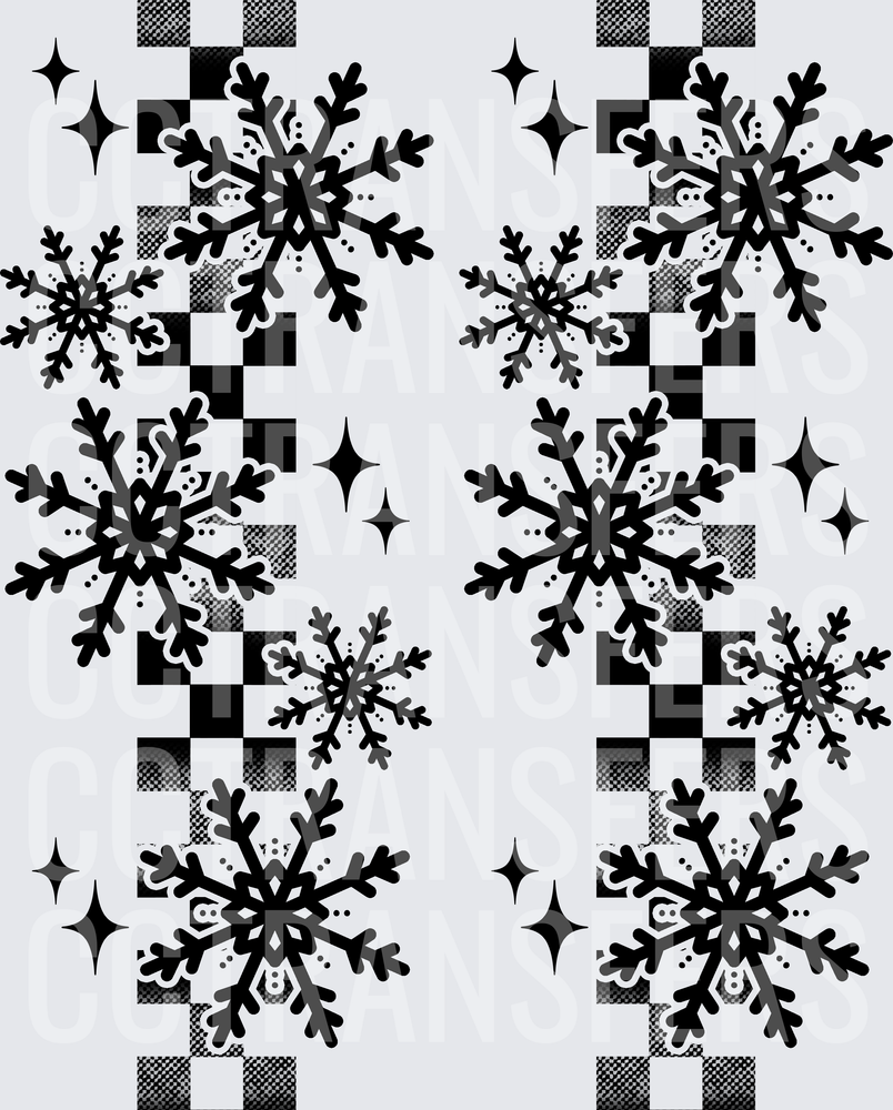 Black and White Buffalo Plaid Snowflakes with Stars (DTF)