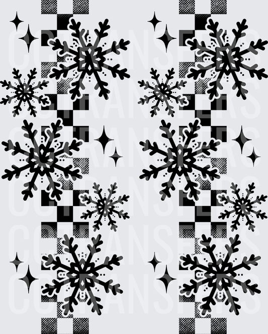 Black and White Buffalo Plaid Snowflakes with Stars (DTF)