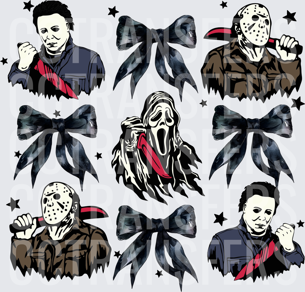 Horror Killers Ghostface Black Bows Stars Bundle (DTF)
