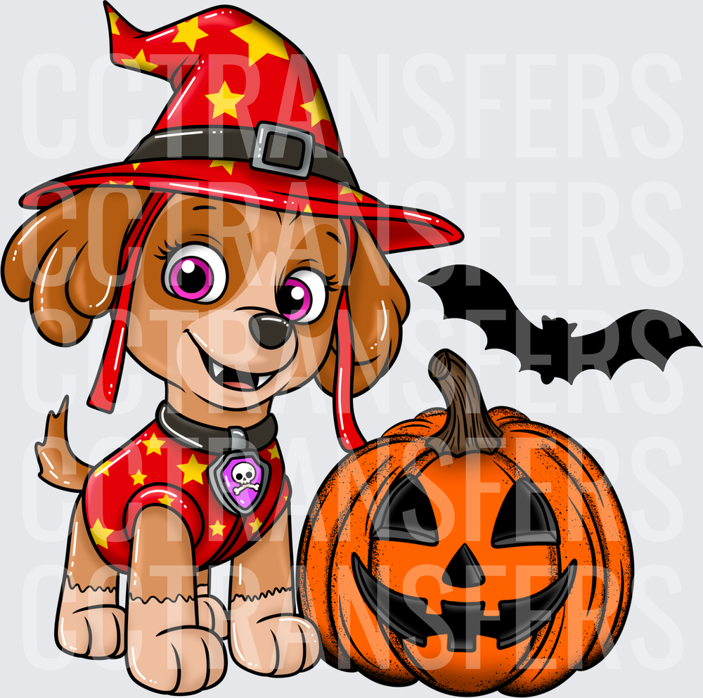 Cartoon Puppy Witch Hat Halloween Pumpkin Bat (DTF)